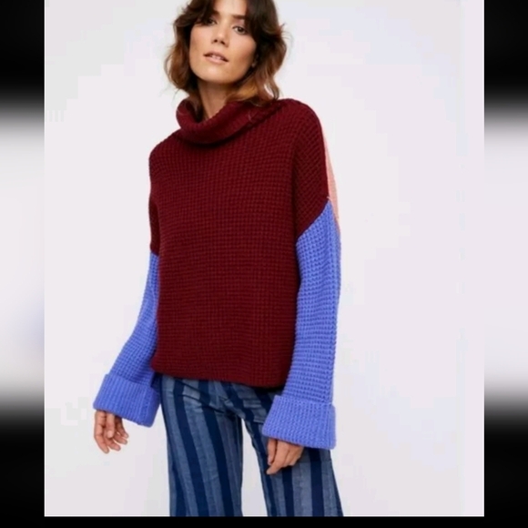 Free People Womens Park City Oversized Chunky Colorblock Sweater S - Picture 2 of 14